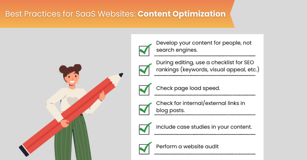Best practices for SaaS websites: content optimization. For more SaaS website audit best practices, read the full article.