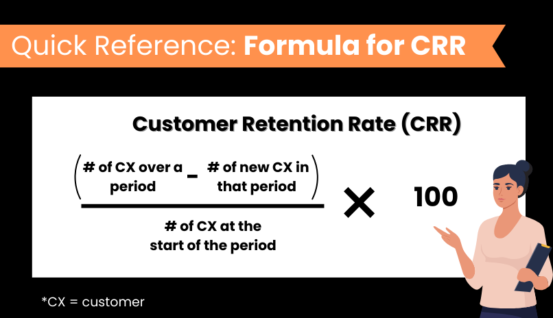 Measuring success in SaaS post-product launch marketing growth - a formula for Customer Retention Rate (CRR). Read the full article for more help with your post-launch SaaS product launch marketing plan.