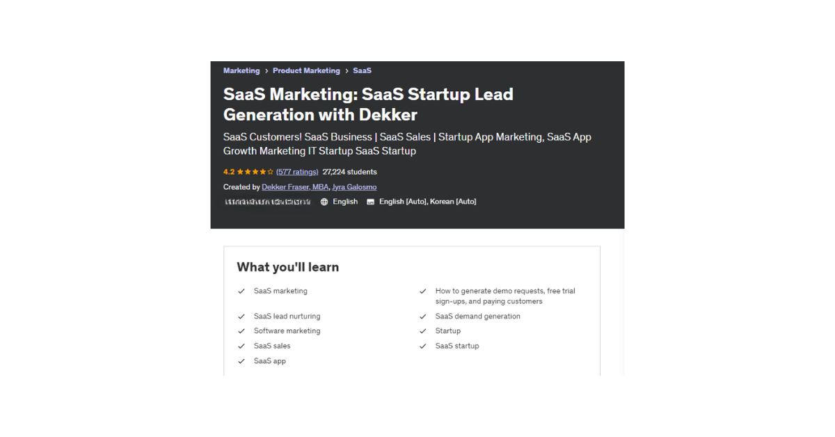 Take the SaaS marketing course on Udemy for marketing and sales strategies. Read the full SaaS crash course article for other courses, books, jobs, and more!