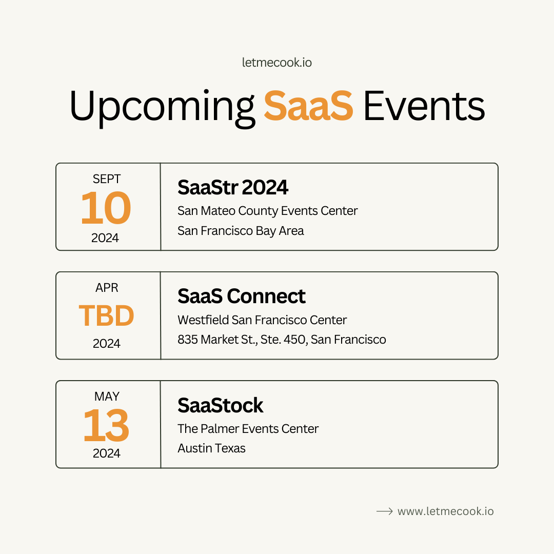 Upcoming SaaS events and conferences. Make a note of these dates and get your tickets. Find out more in the full SaaS crash course article.