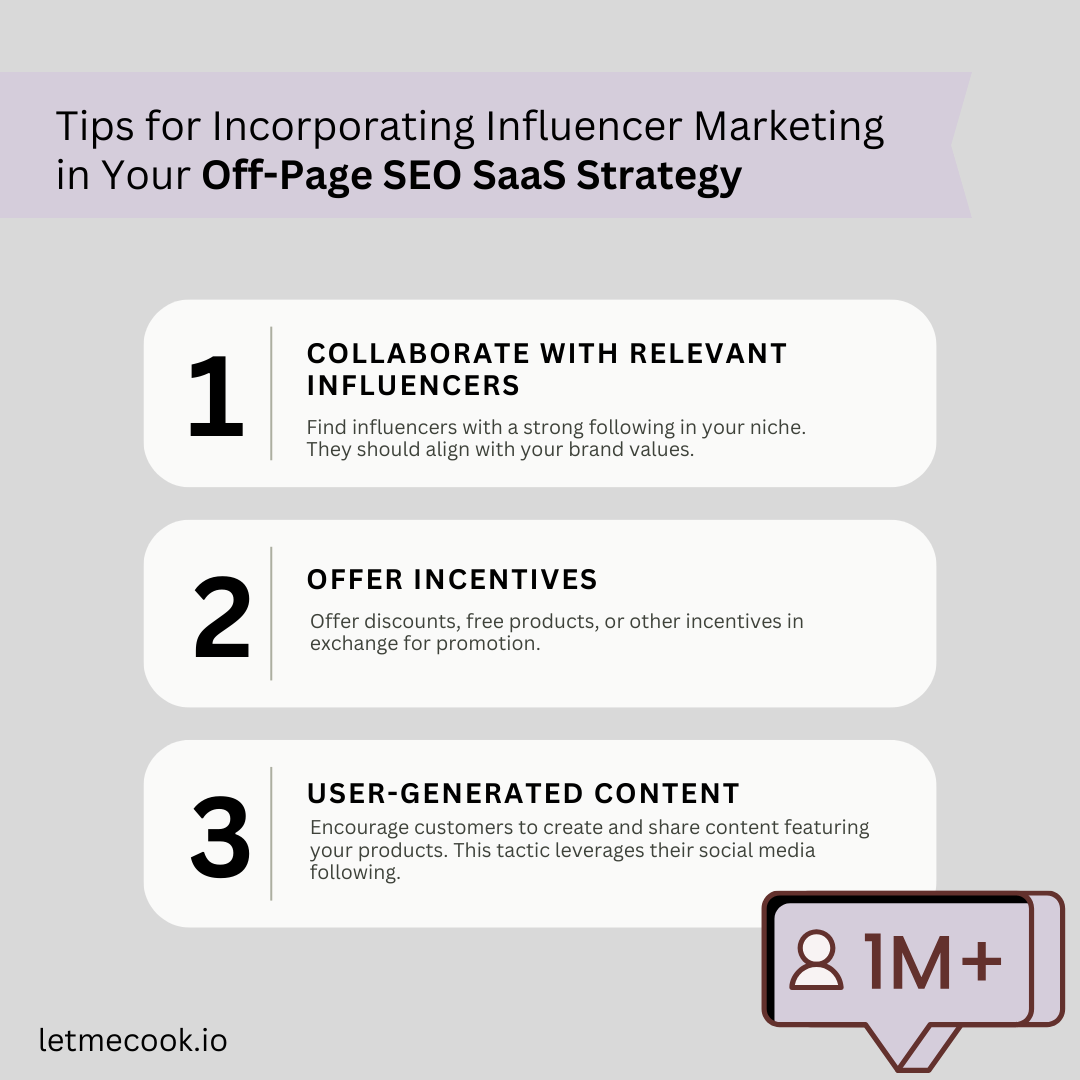 Our 3 main tips for incorporating influencer marketing in your off-page SEO SaaS strategy. Don't forget to read our full data-driven guide for more useful off-page optimization tips.