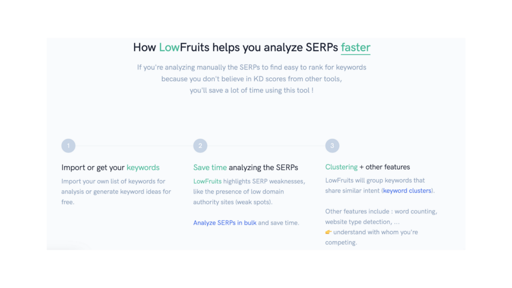SaaS marketing audit tools #1 - get insights into SERPs, keywords, clustering, and more using LowFruits. Don't miss the other 3 tools in the full SaaS marketing audit 101 guide.