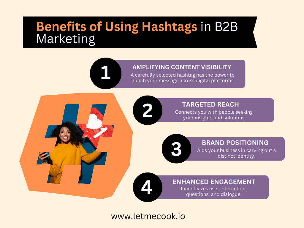 Here are the 4 benefits of using hashtags in your B2B marketing efforts. Don't forget to read the full 2024 popular SaaS hashtags breakdown article to guide you for each platform.