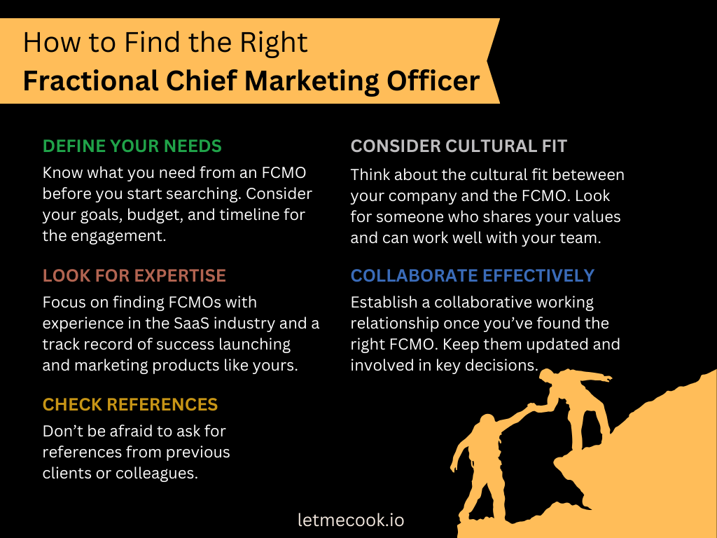 Here are 5 ways that will help you find the right fractional chief marketing officer (FCMO) for your SaaS company. And don't forget to read the full guide for all the rest of your fractional CMO need-to-know information.